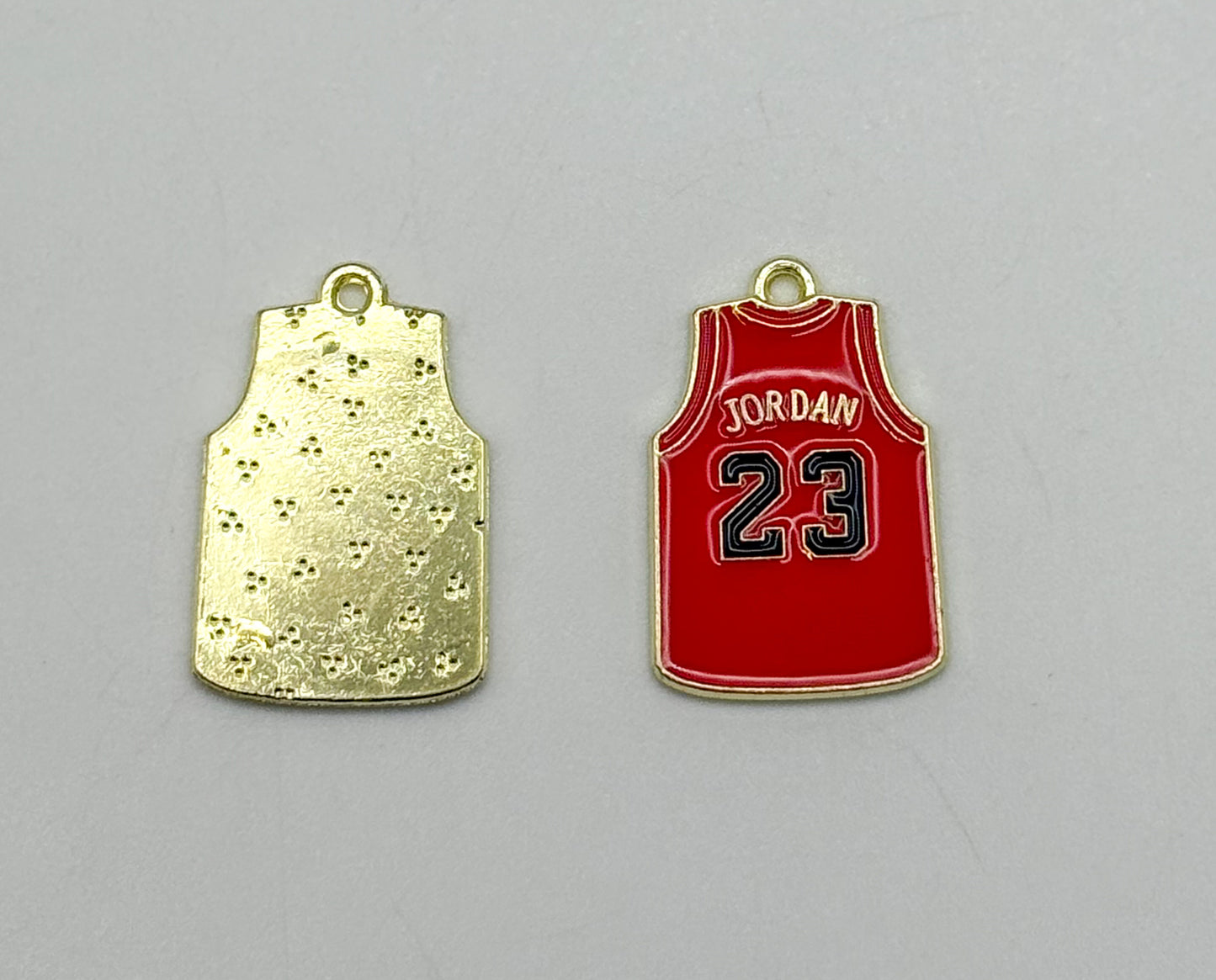 Red Jordan 23 Jersey DIY Gold Metal Charm