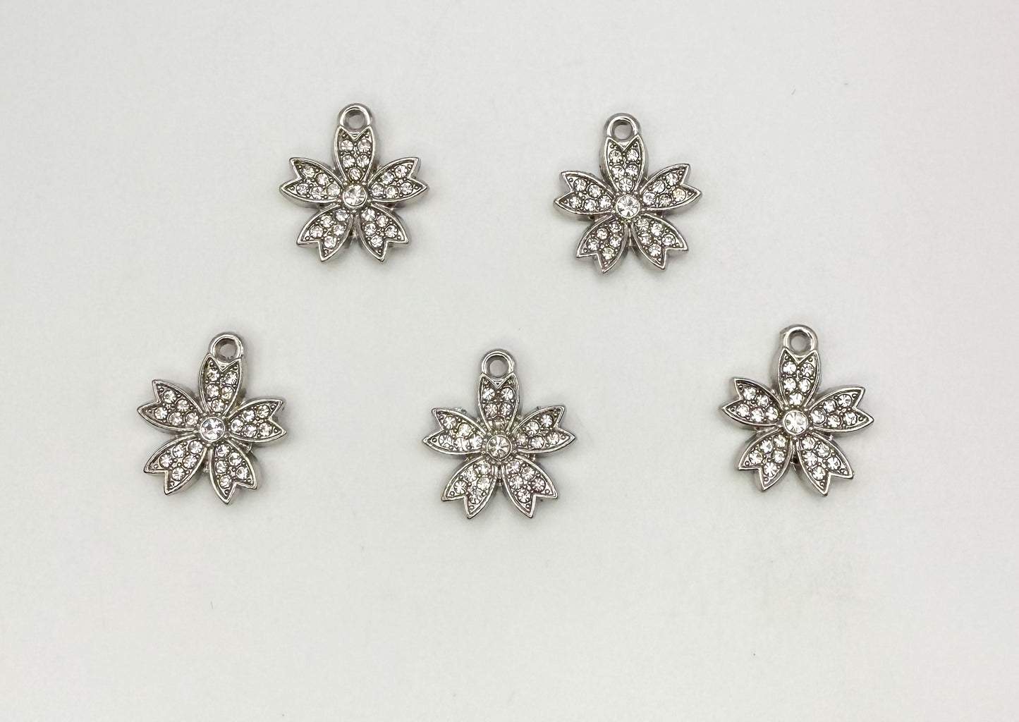 Silver Rhinestone Sakura Flower DIY Charms