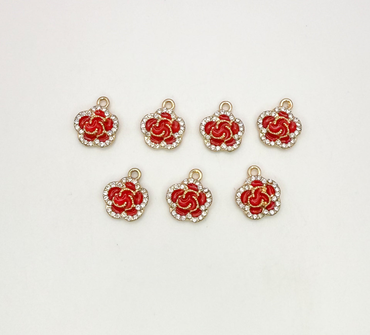Red Sparkly Flower DIY Gold Charms