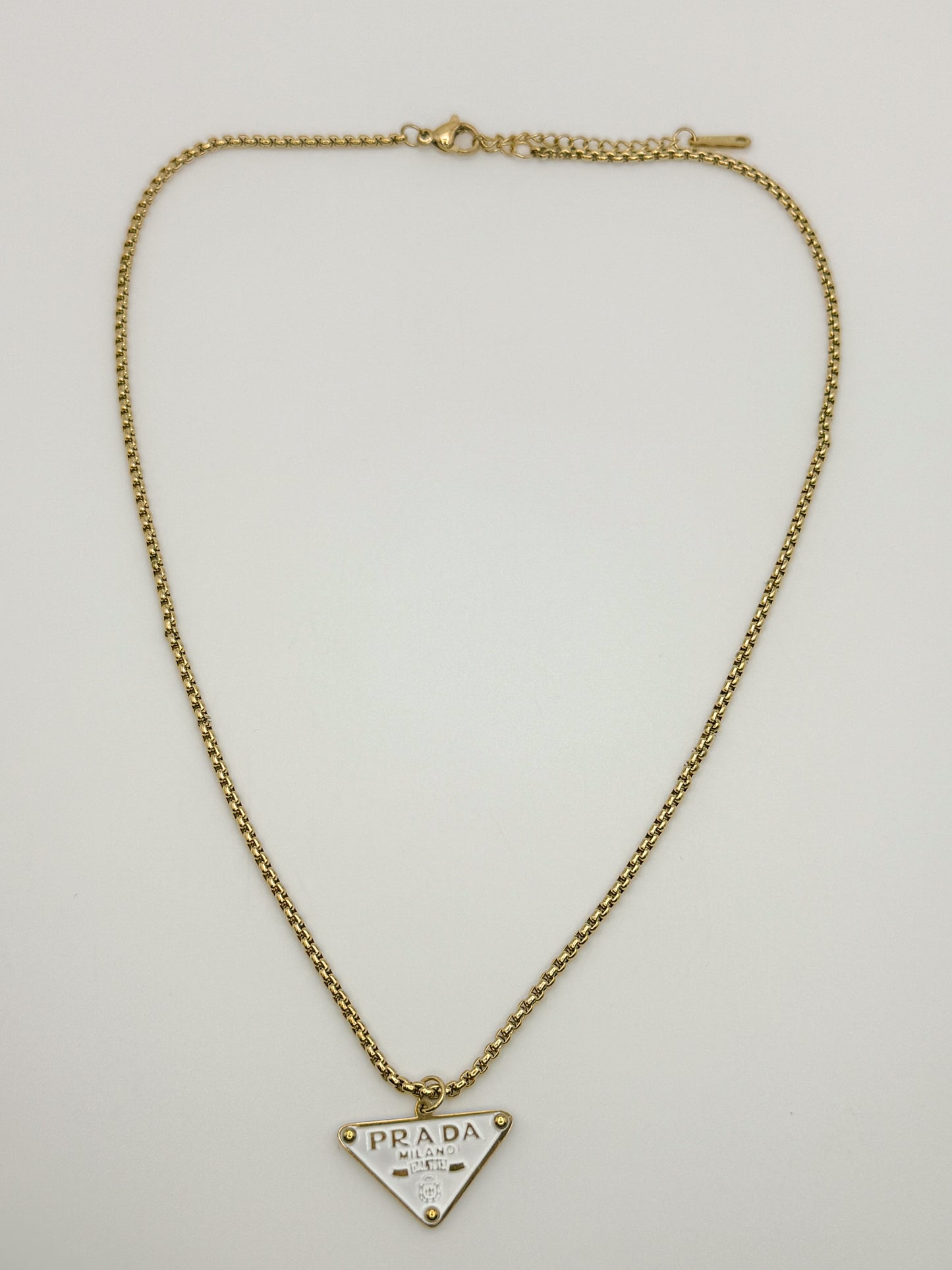 Gold Prada Designer Pendant Stainless Steel Necklace