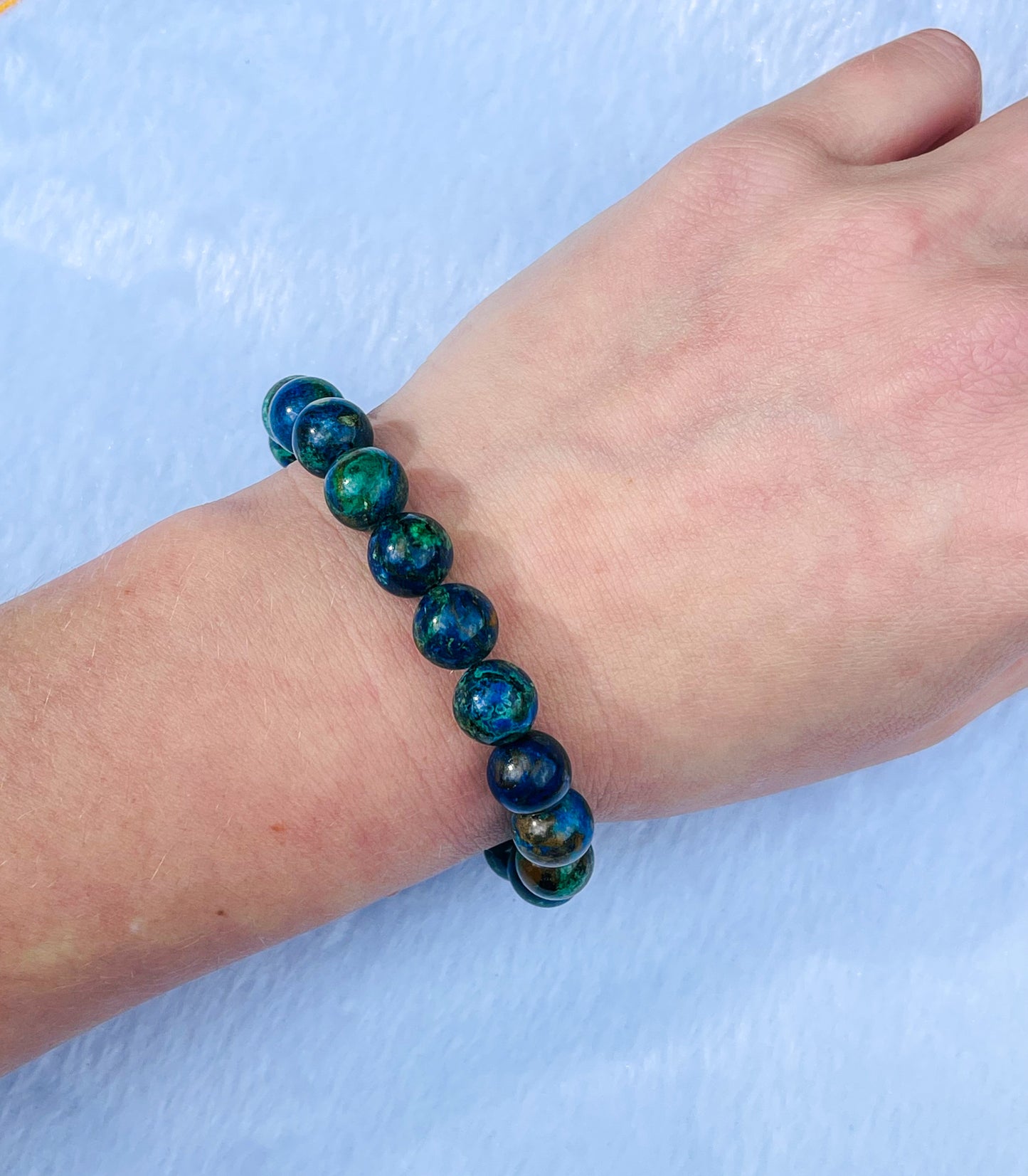 Natural Azurite with Malachite Crystal Beaded Stretch Adjustable Bracelet