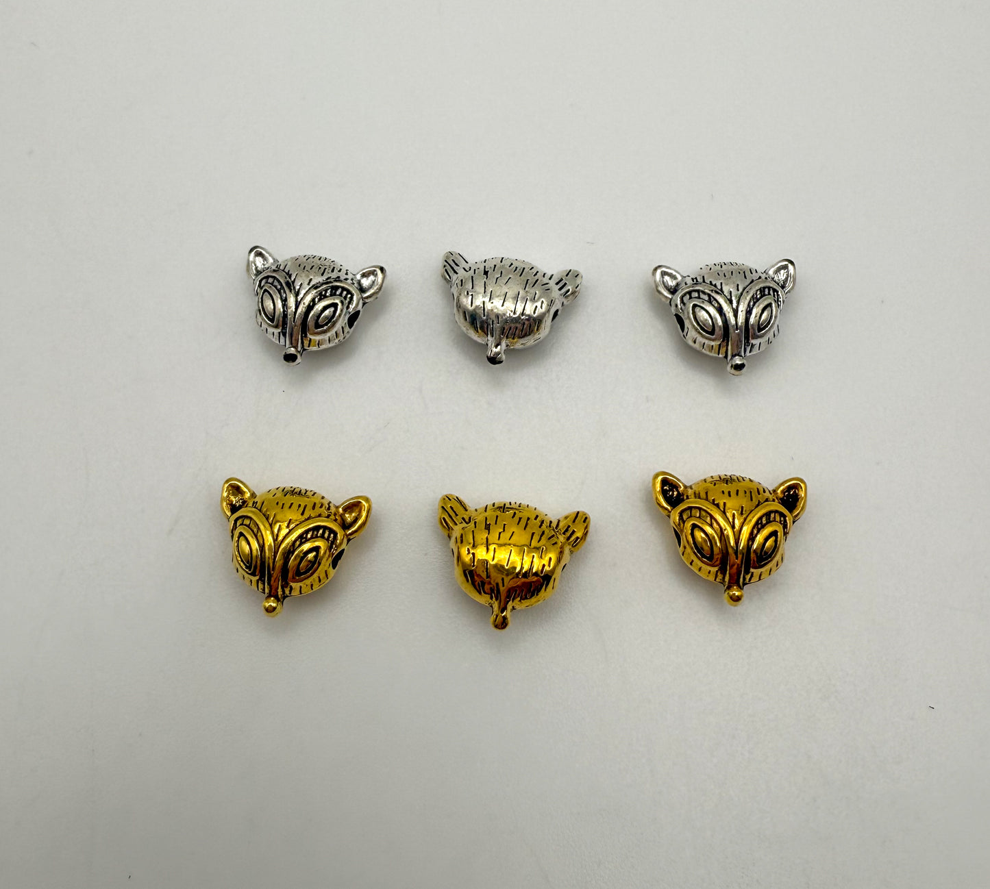 Fox Head Gold & Silver Spacers Charm Beads