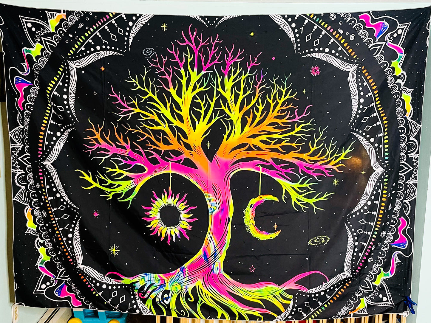 UV Blacklight Reactive Glow in the Dark Tree of Life Sun & Moon Tapestry