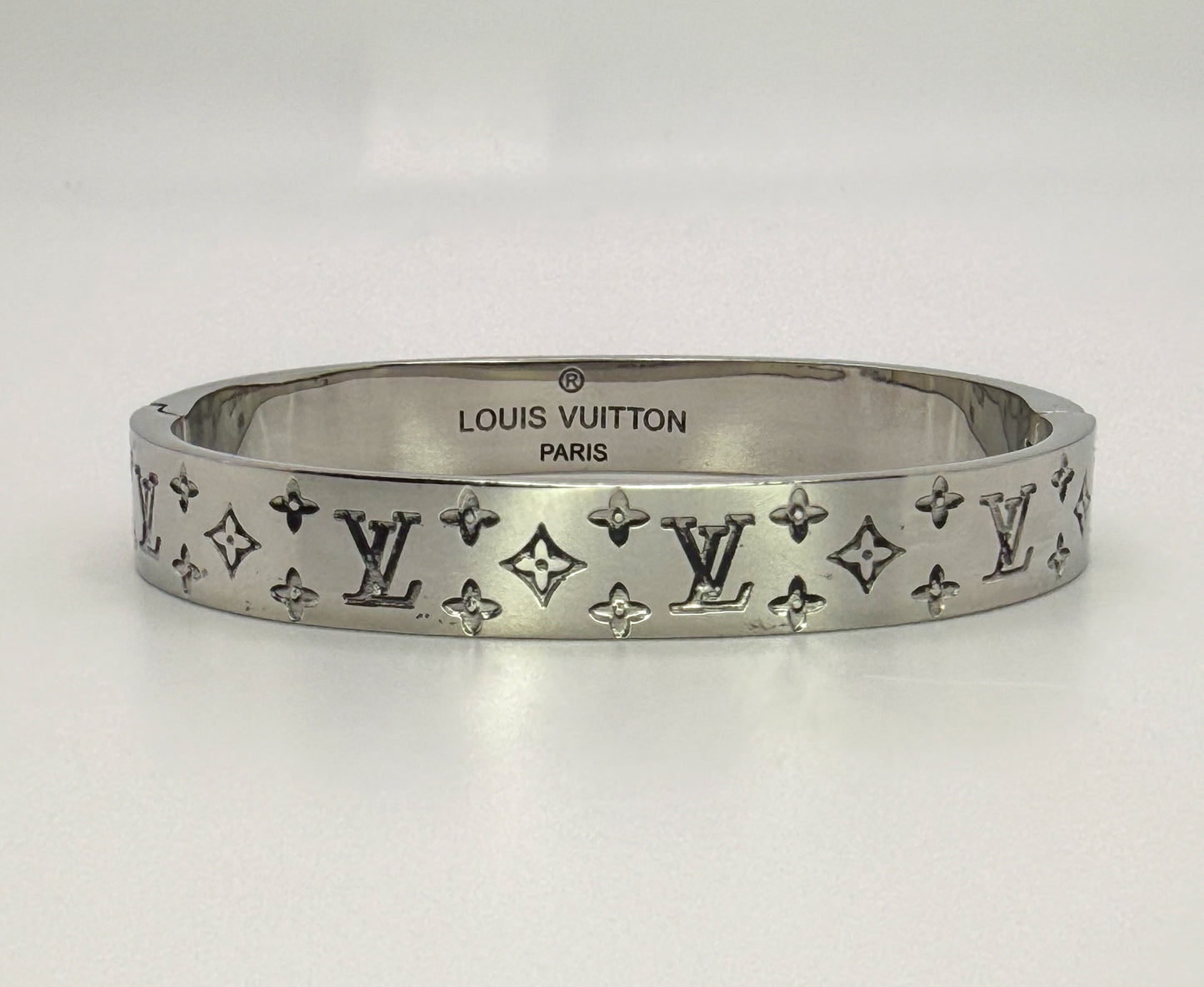 Silver LV Designer Stainless Steel Bangle Bracelet