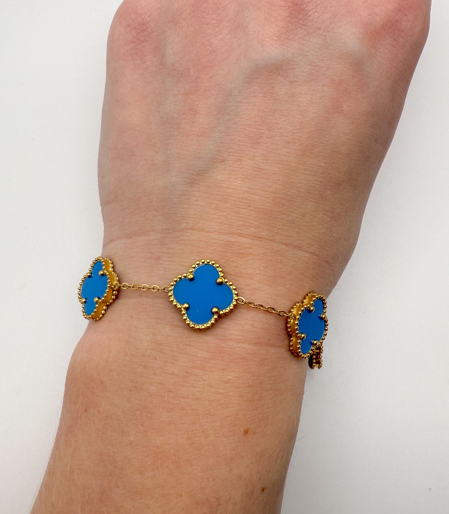 LV Clover Adjustable Gold Stainless Steel Bracelet-Red & Blue