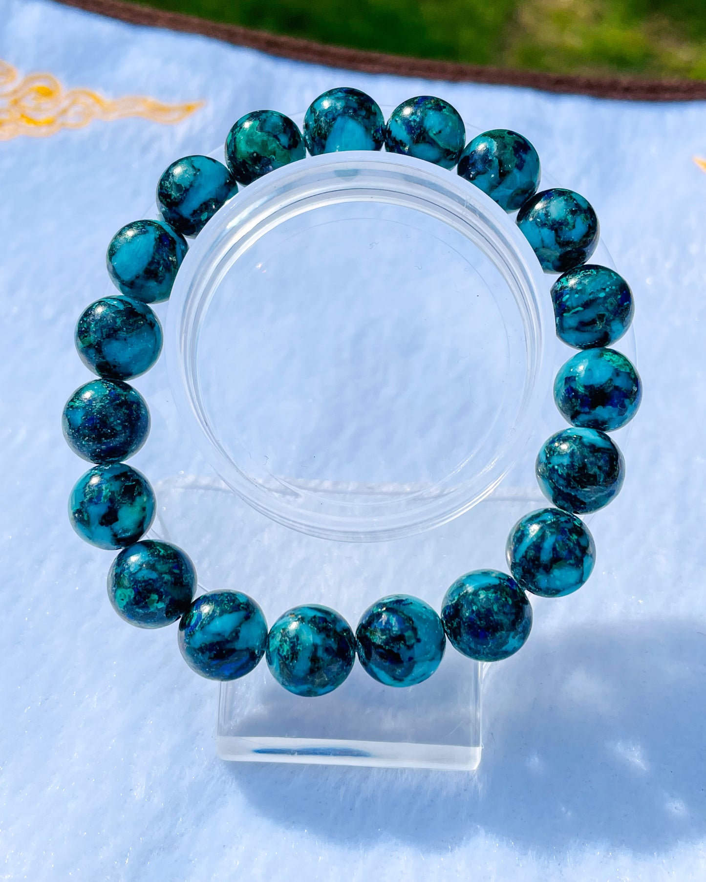 Natural Azurite with Malachite Crystal Beaded Stretch Adjustable Bracelet