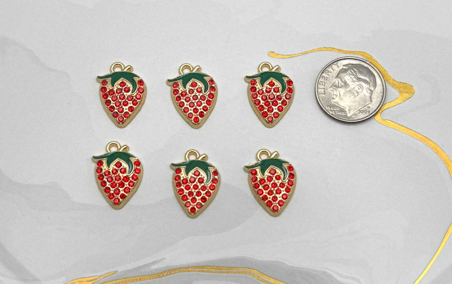 Gold Sparkling Strawberry DIY Metal Charms