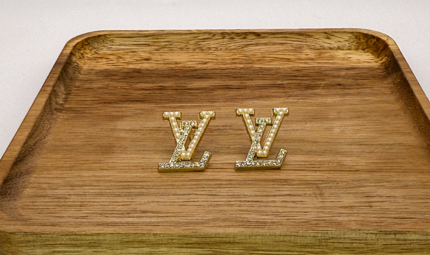 LV Designer Gold Logo Stud Earrings
