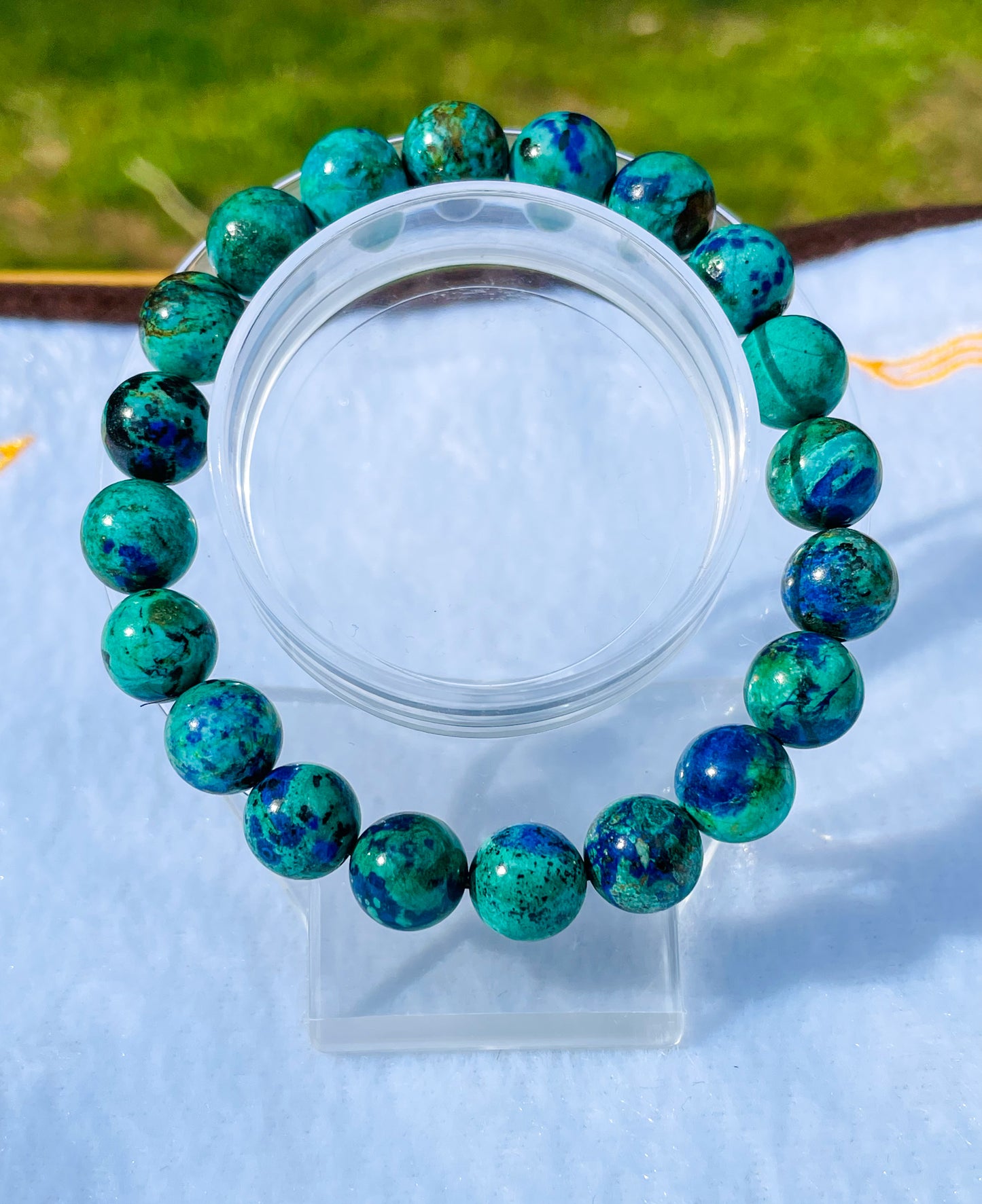 Natural Azurite with Malachite Crystal Beaded Stretch Adjustable Bracelet