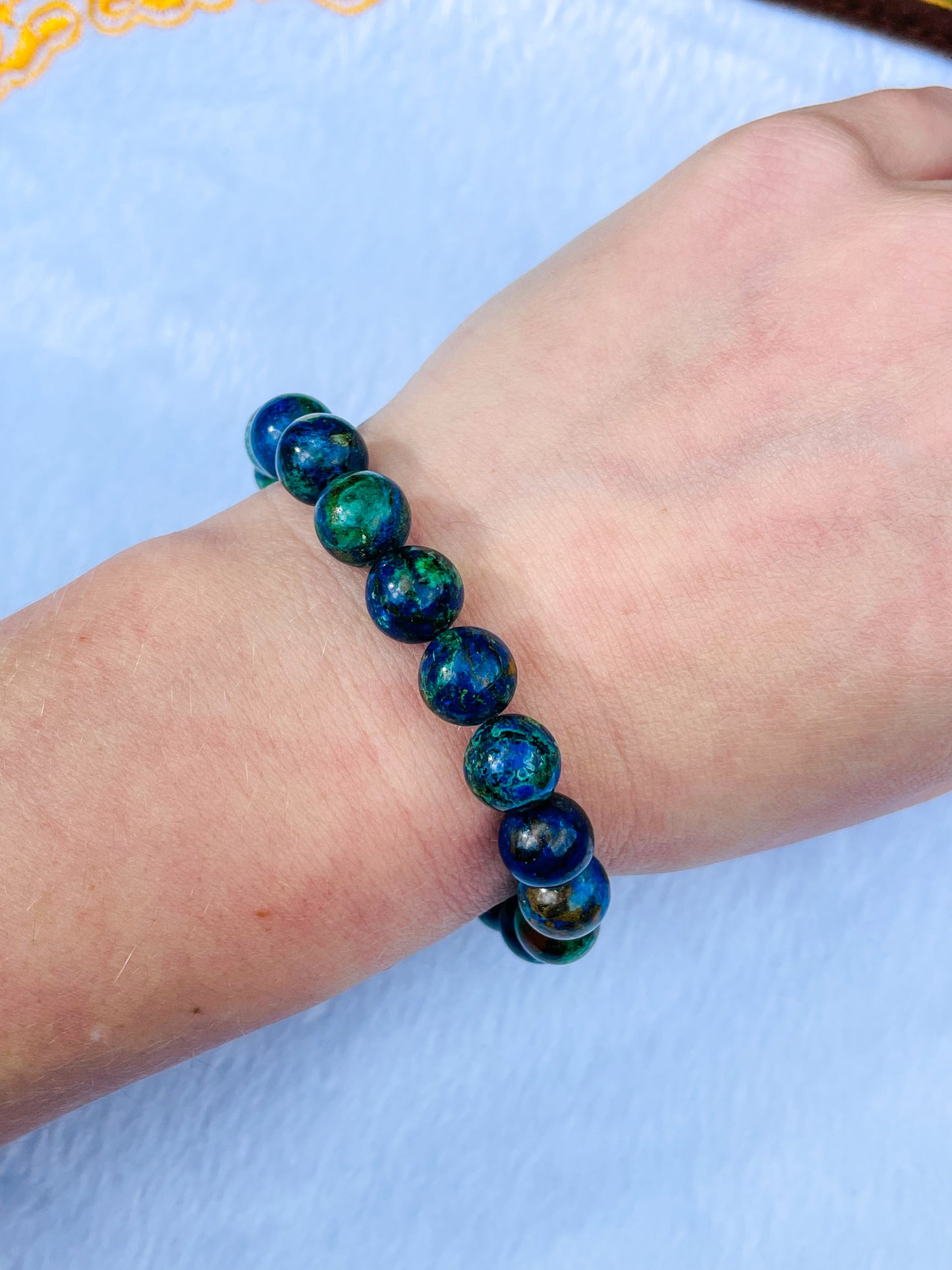 Natural Azurite with Malachite Crystal Beaded Stretch Adjustable Bracelet