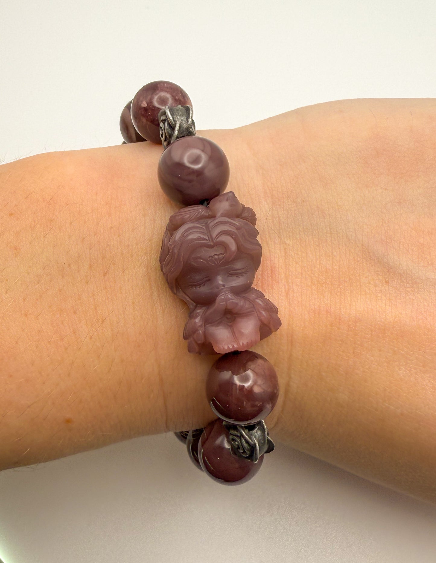 Natural Purple Alashan Agate Gemstone Phoenix Girl Adjustable Stretch Bracelet