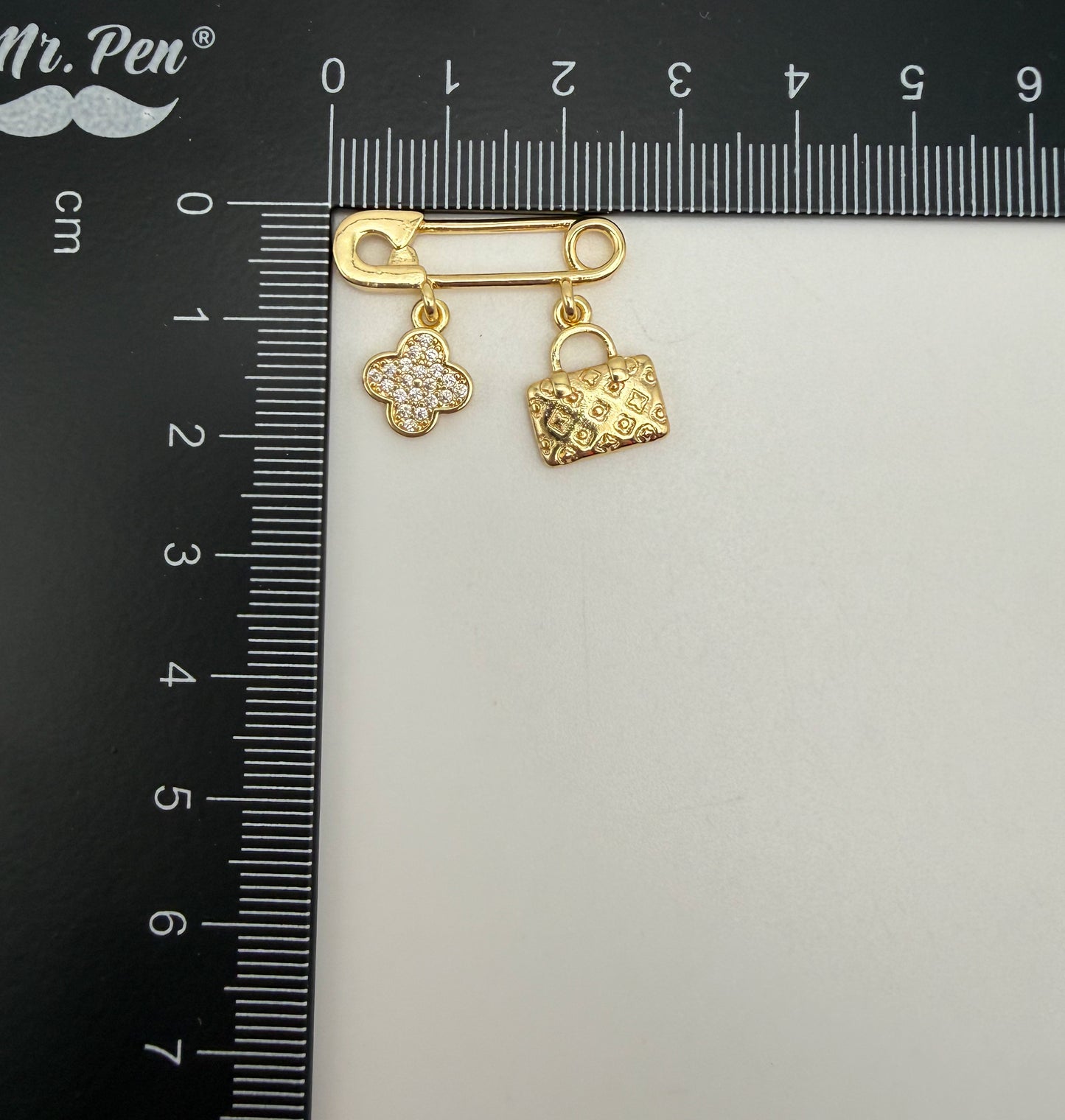 LV Inspired Clover & Purse Silver or Gold Safety Pin Dangle Charm Pendant