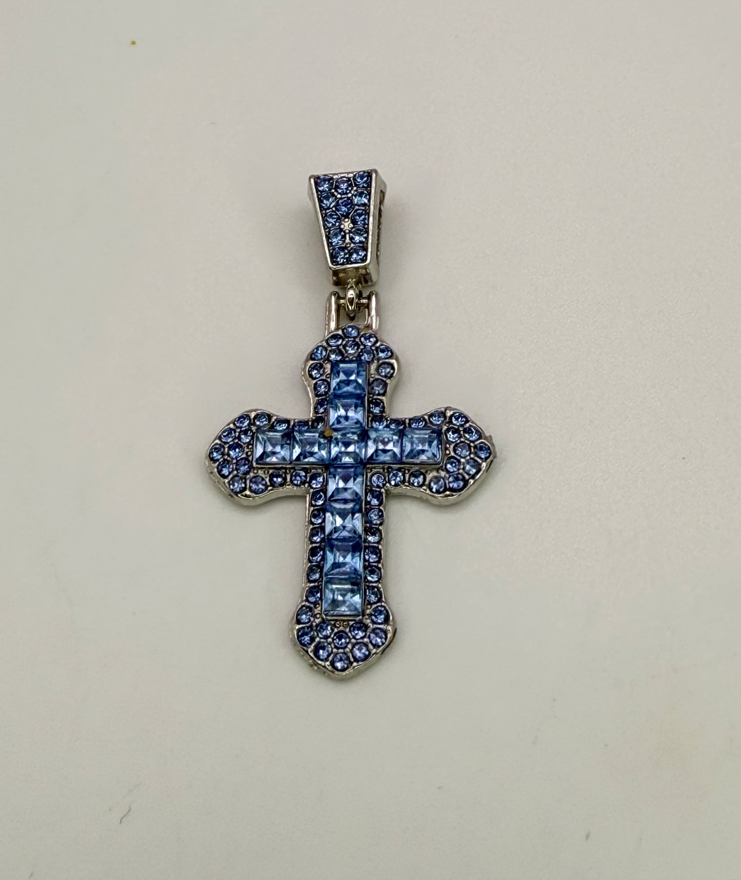 Blue Zircon Covered Silver Cross Pendant