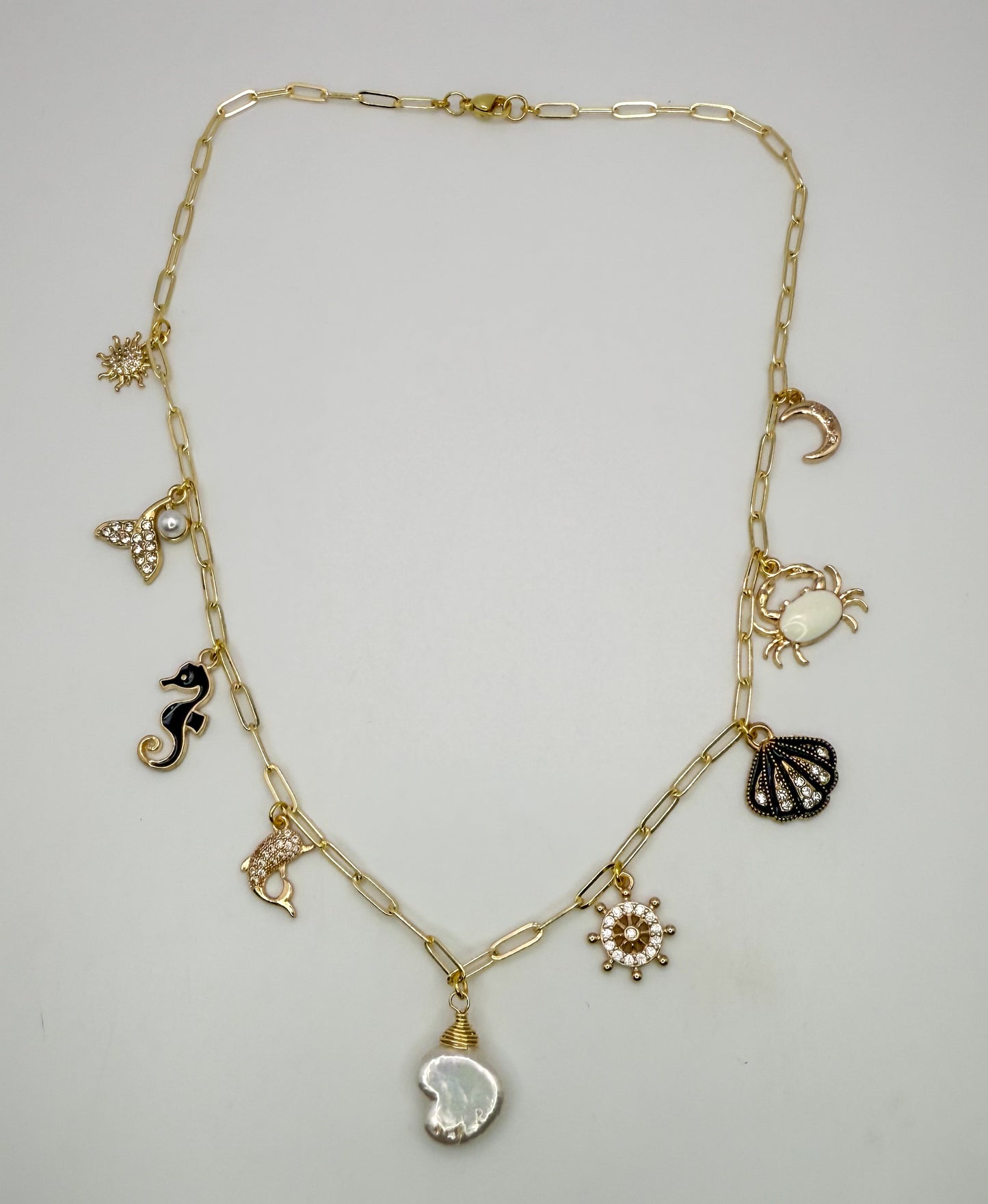 Thee Ocean Natural Pearl Gold Charm Necklace