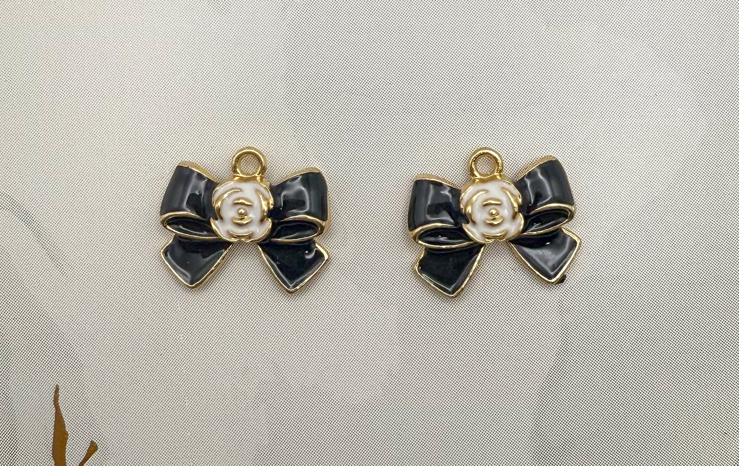 CC Inspired Gold Black & White Flower Bow tie DIY Metal Charm