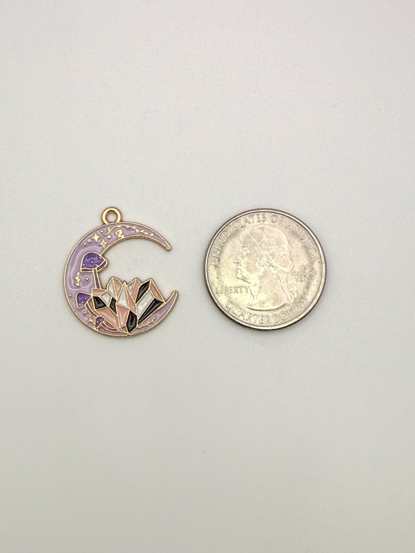 Purple Enamel Crystal Moon Gold DIY Charm