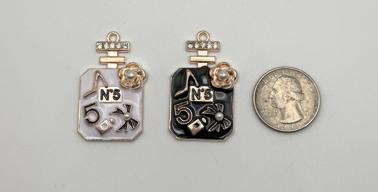 Black & White Enameled Gold #5 Perfume Bottle DIY Metal Charms
