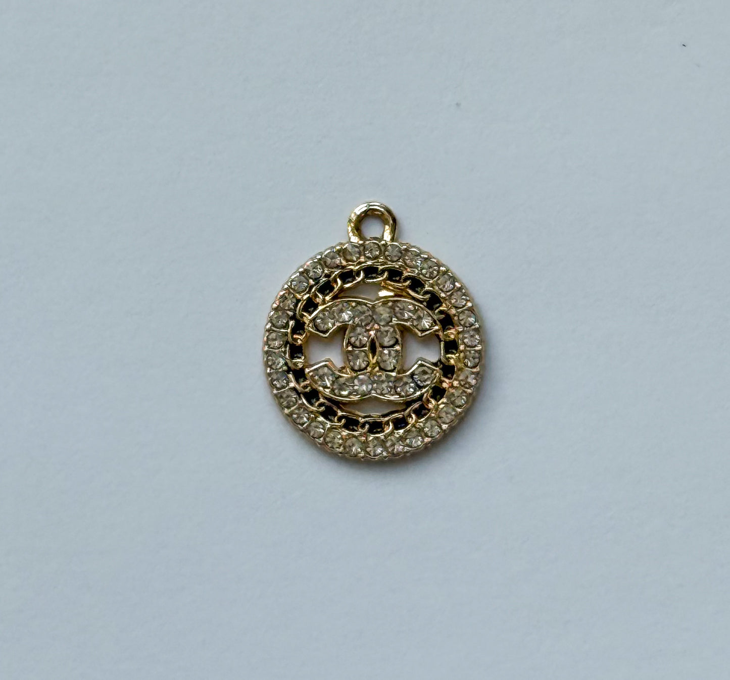 Zircon Covered CC Designer Round Silver or Gold DIY Charms