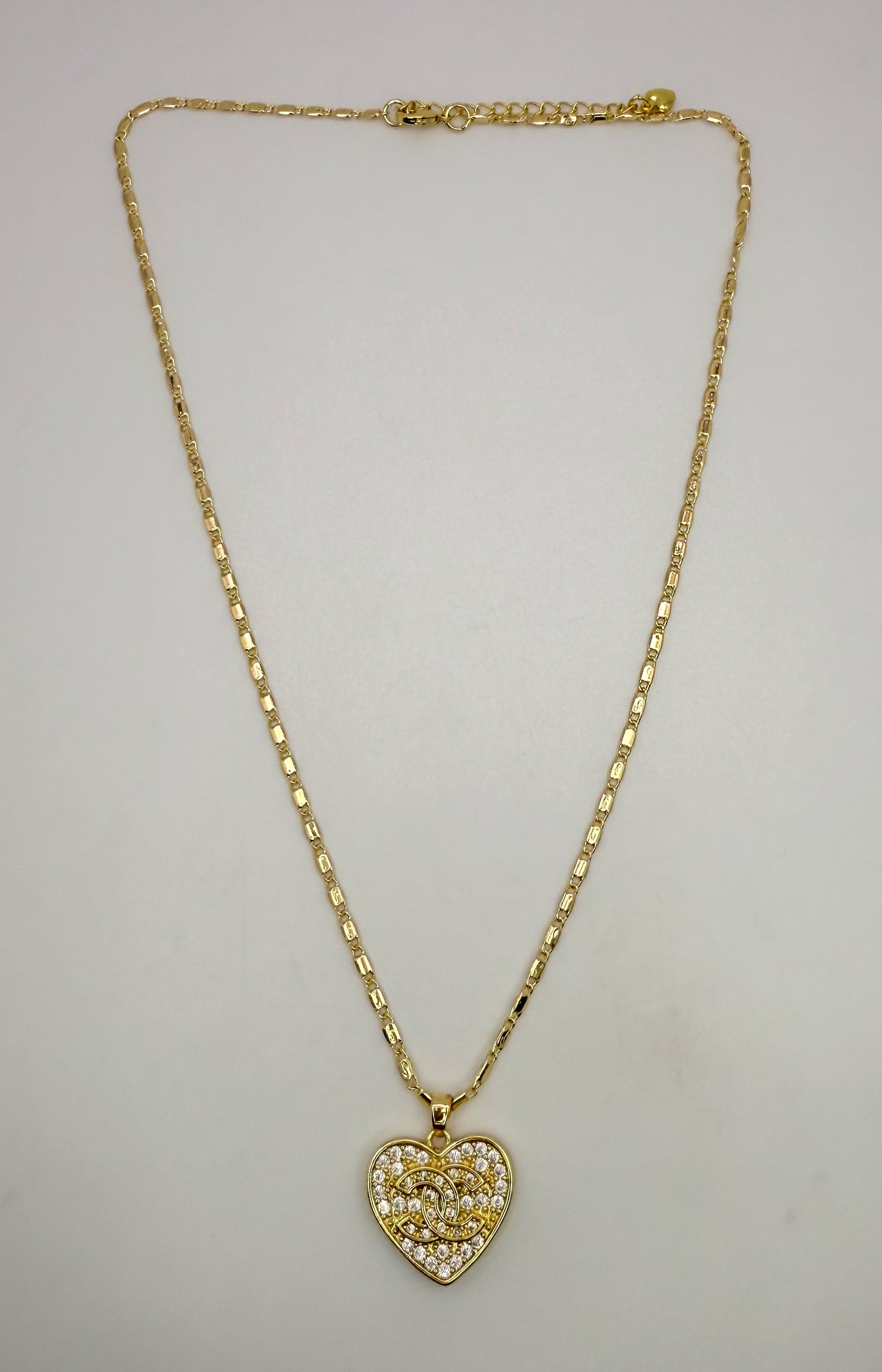 Sparkling Gold CC Heart Pendant on 24k Gold Filled Necklace Chain
