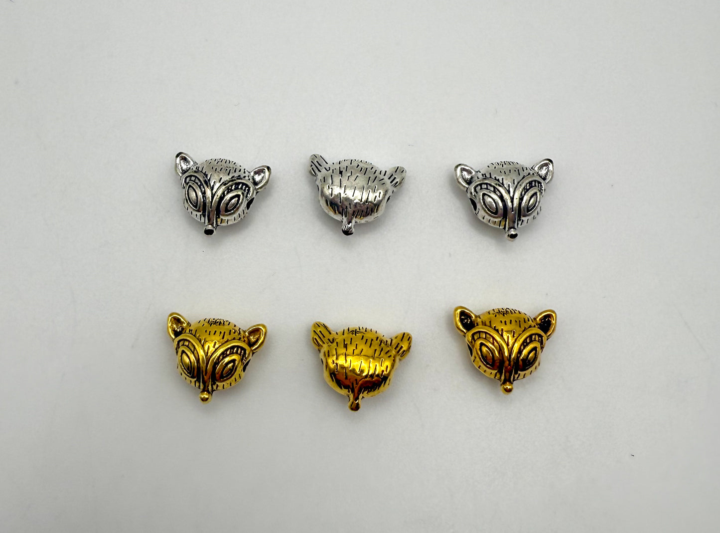 Fox Head Gold & Silver Spacers Charm Beads