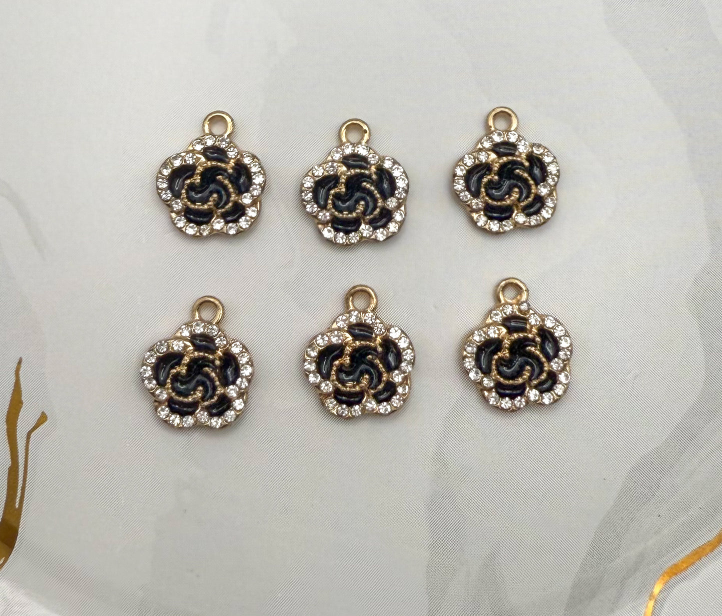 Red & Black Sparkly Flower DIY Gold Charms
