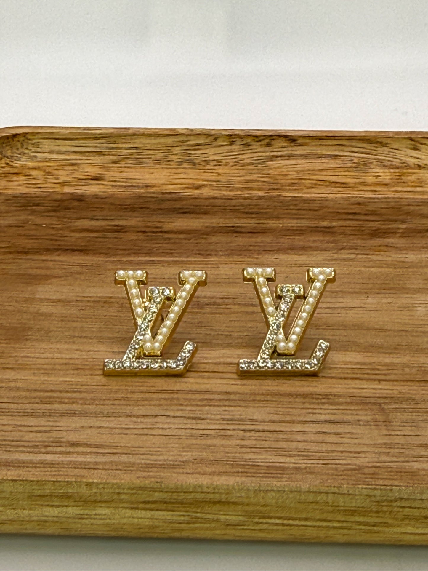 LV Designer Gold Logo Stud Earrings