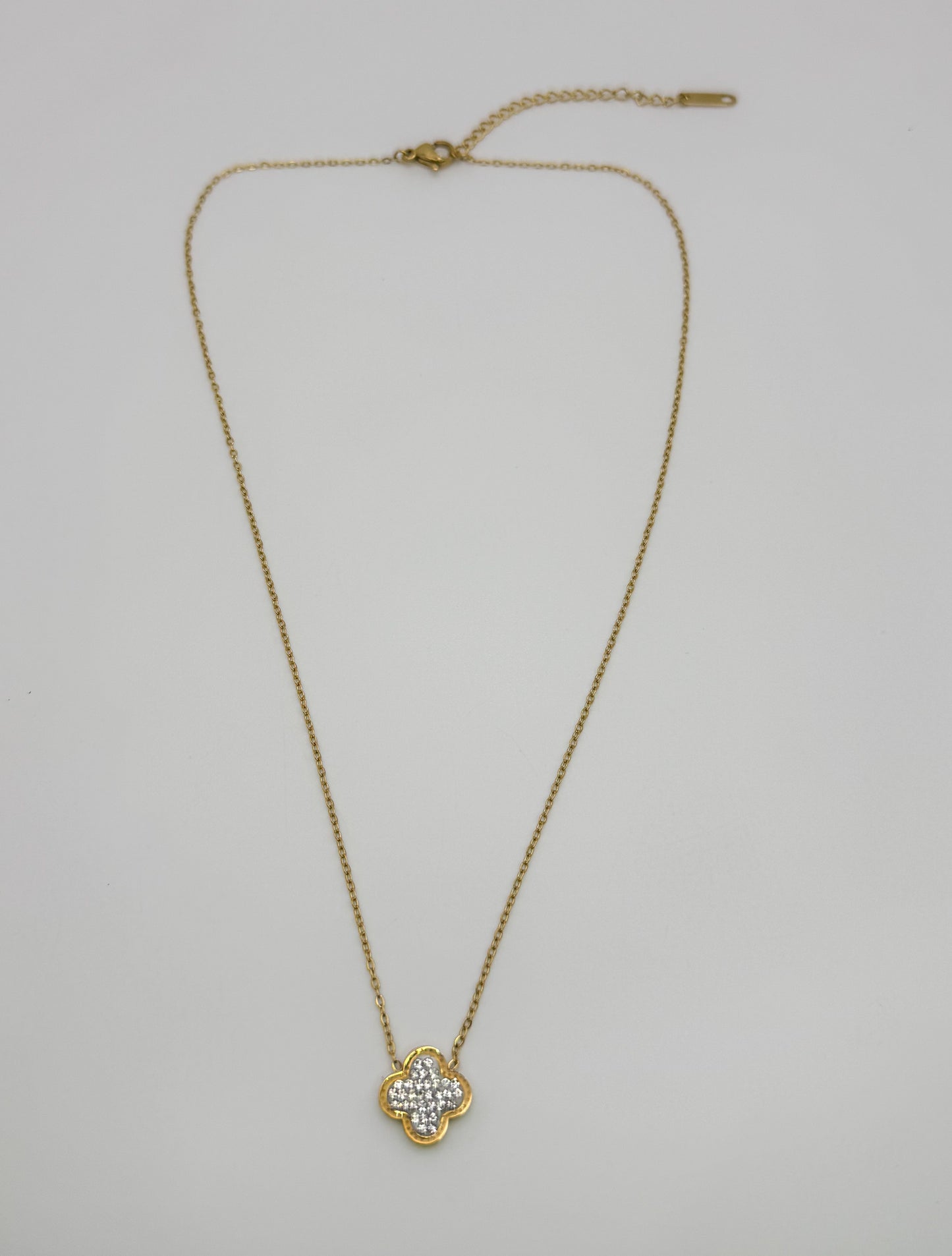 Gold Single LV Designer Clover Bling Necklace