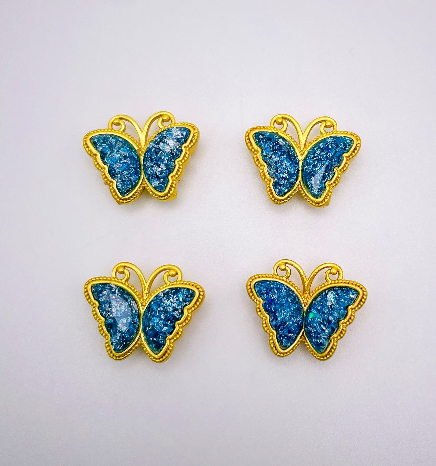 Gold Butterfly Charm Bead with Glitter Resin Enamel