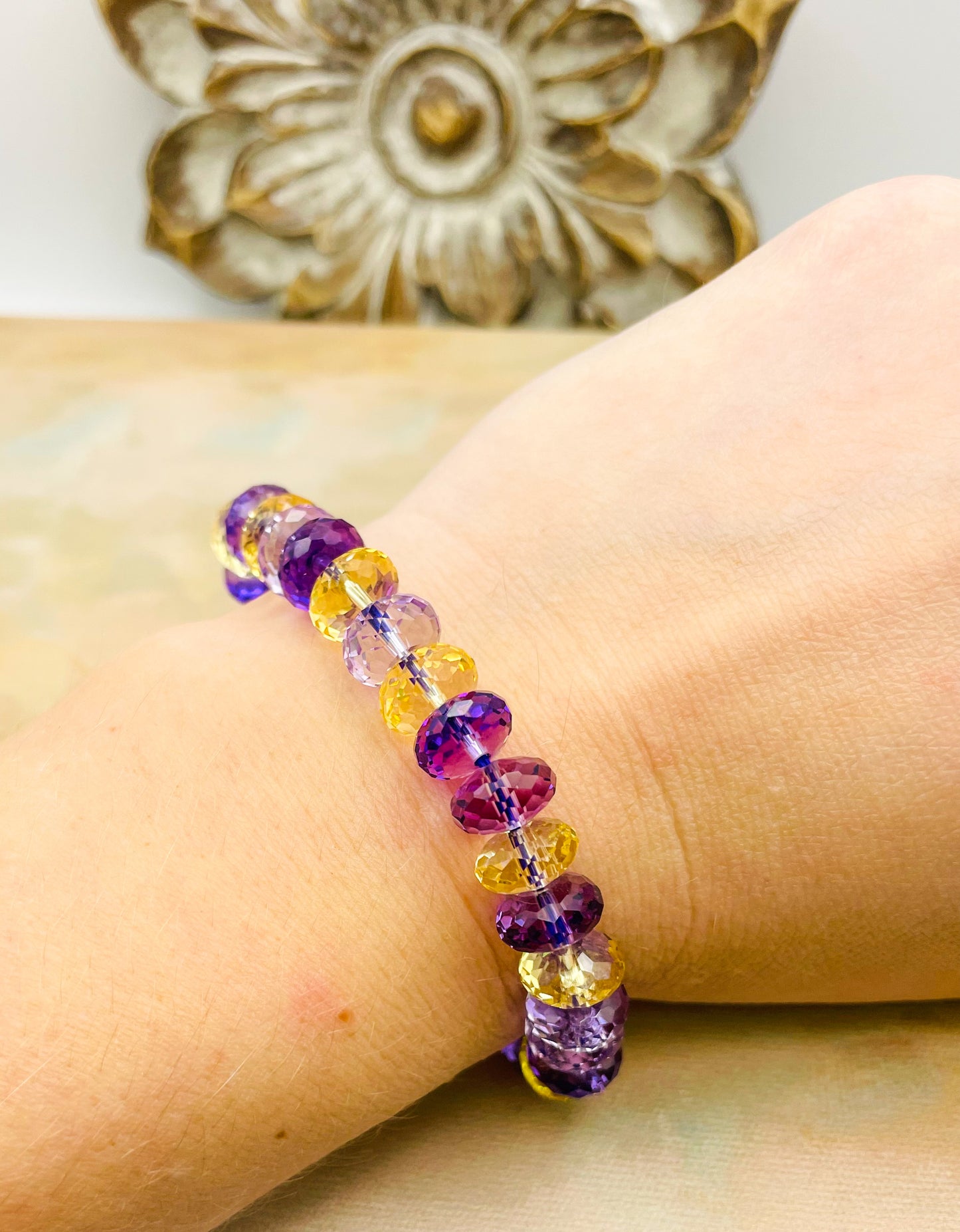 Natural Amethyst, Citrine & Ametrine Crystal Bling Bracelet