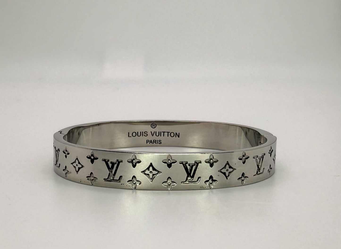 Silver LV Designer Stainless Steel Bangle Bracelet