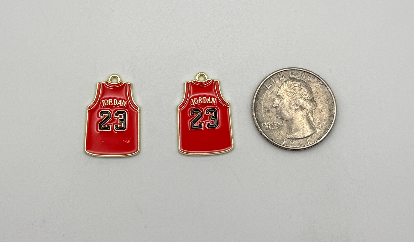Red Jordan 23 Jersey DIY Gold Metal Charm