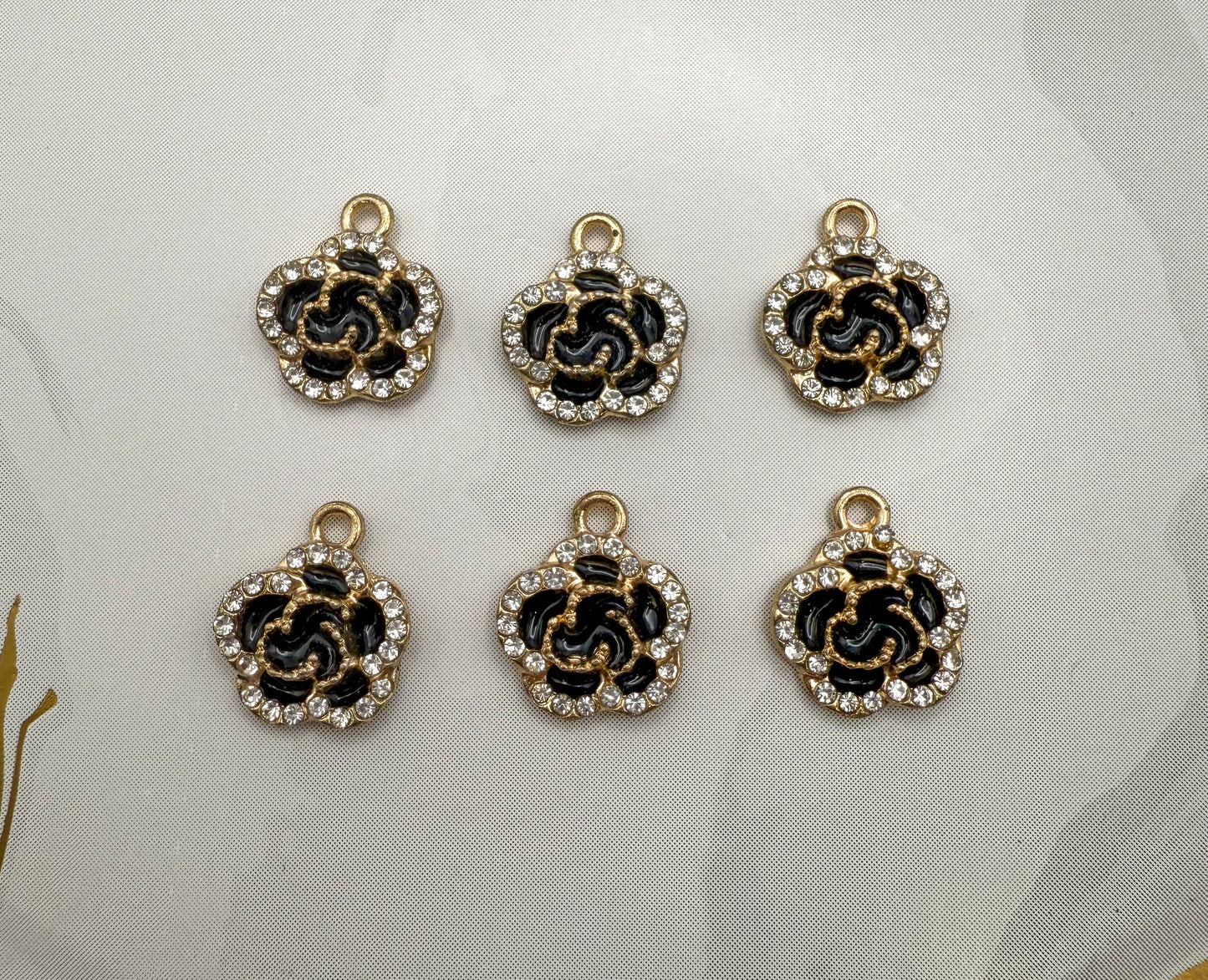 Red & Black Sparkly Flower DIY Gold Charms