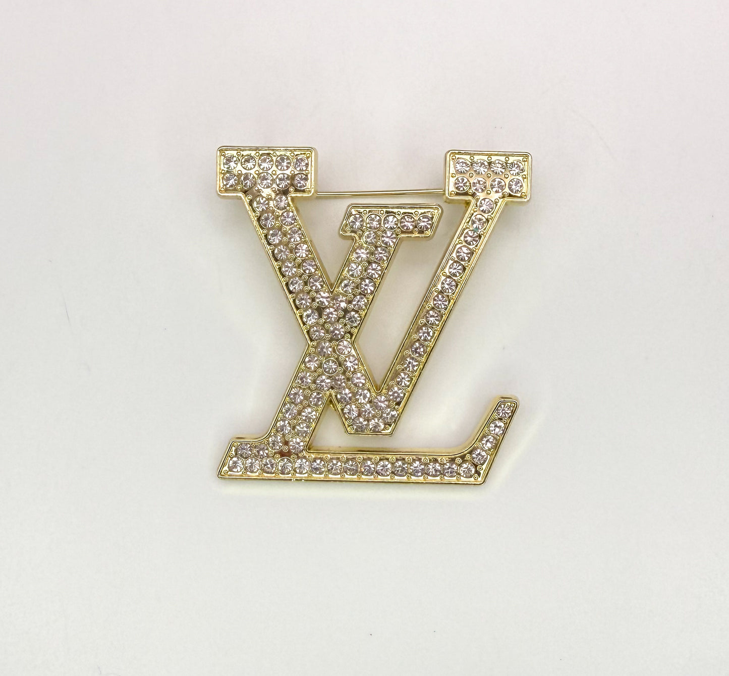 Gold LV Designer Sparkling Brooch