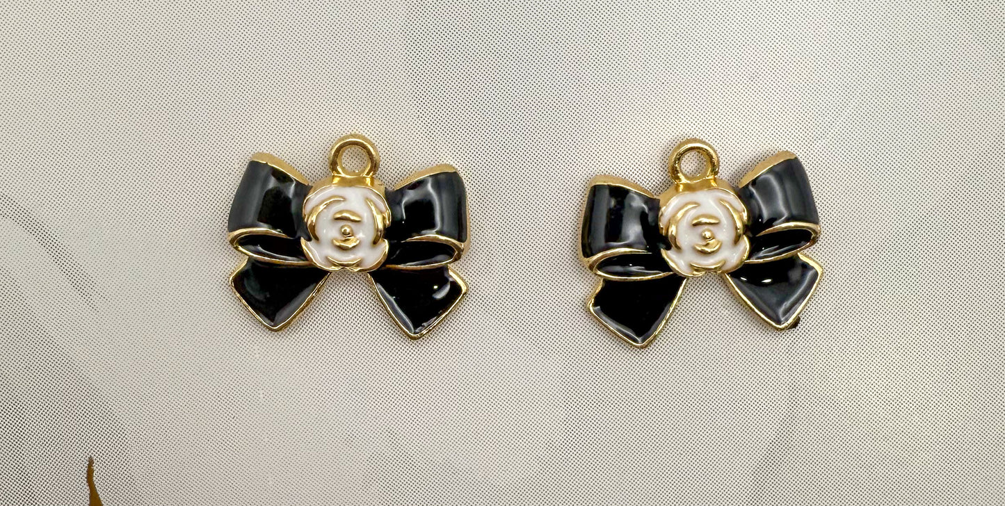 CC Inspired Gold Black & White Flower Bow tie DIY Metal Charm