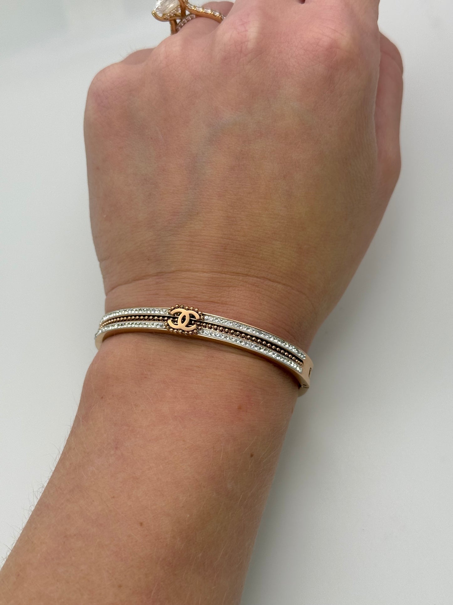 Rose Gold Stainless Steel Chanel Designer Bangle Bracelet
