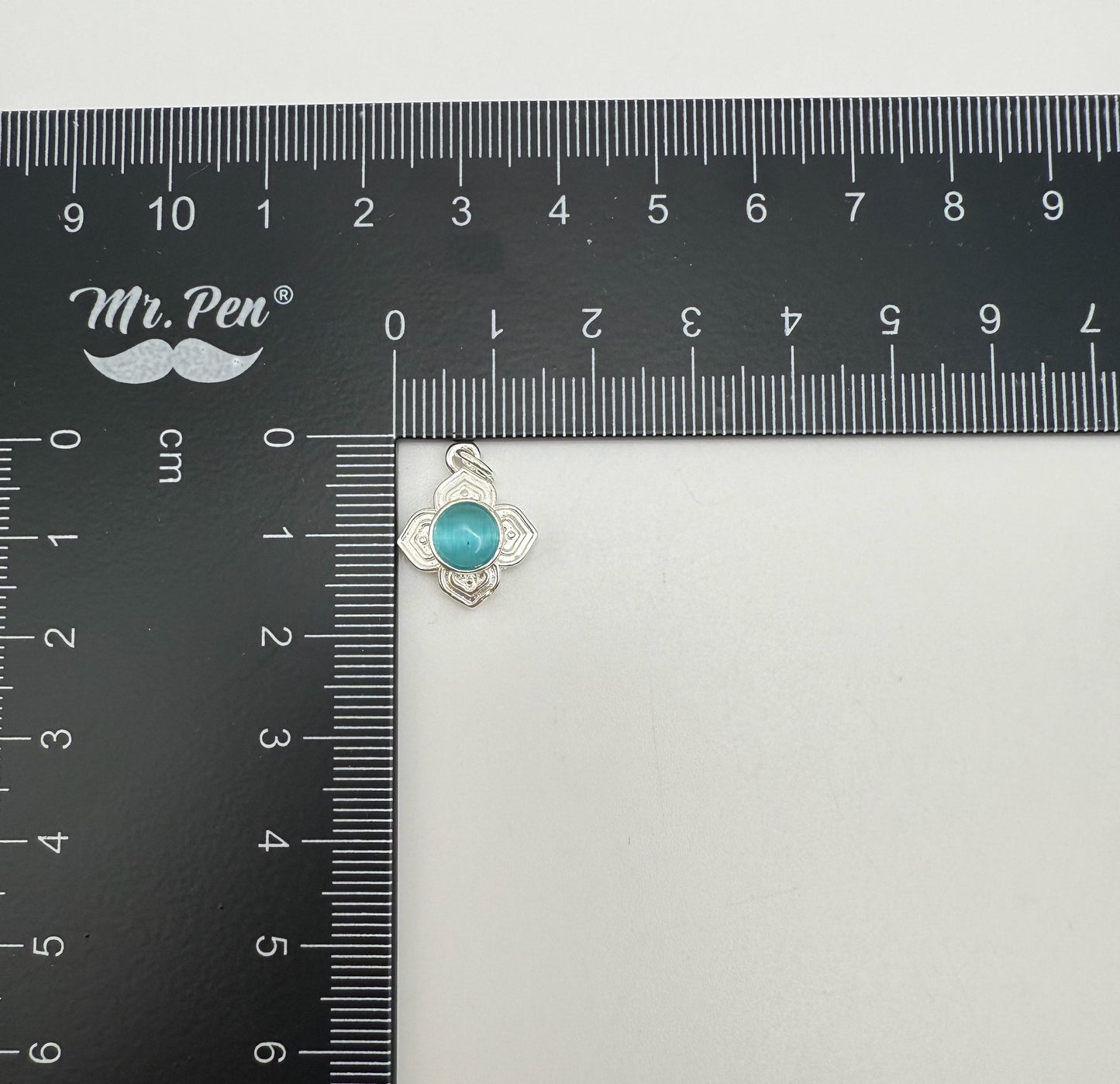 Blue Cats Eye Silver Clover DIY Metal Charm