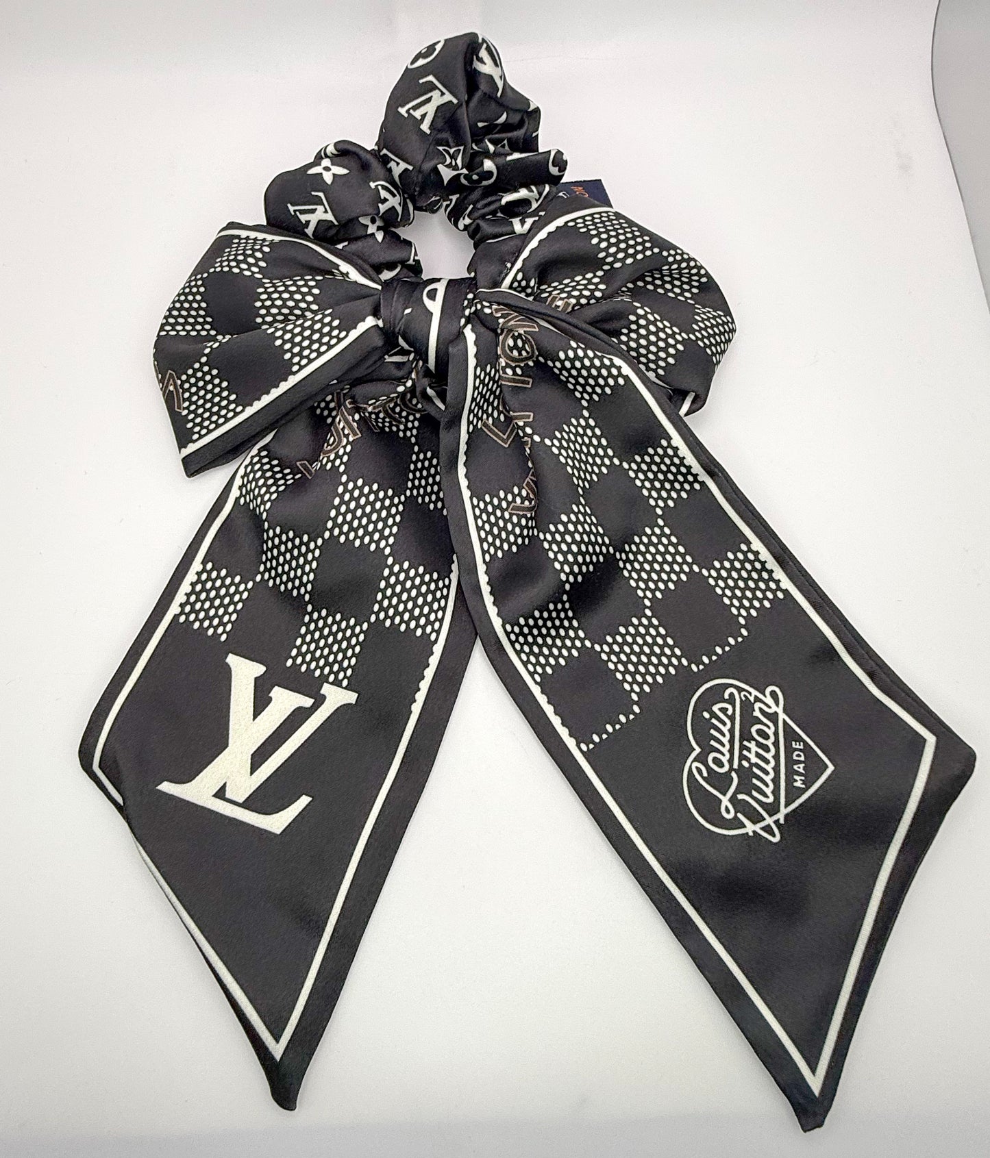 LV Designer Scrunchie Hair Tie with Removable mini Scarf Hair Ribbon