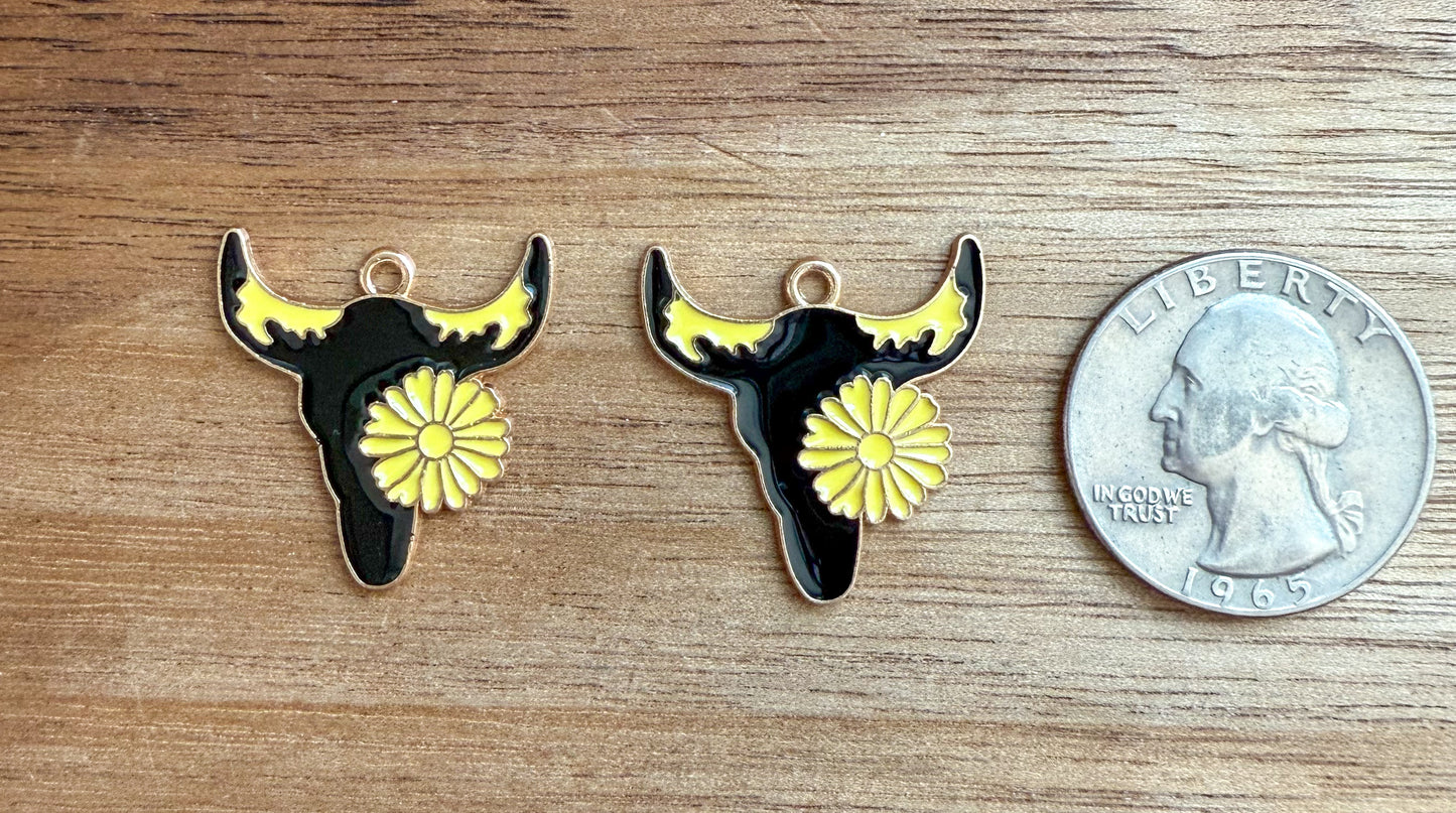 Black & Yellow Enamel Gold Cow DIY Charms