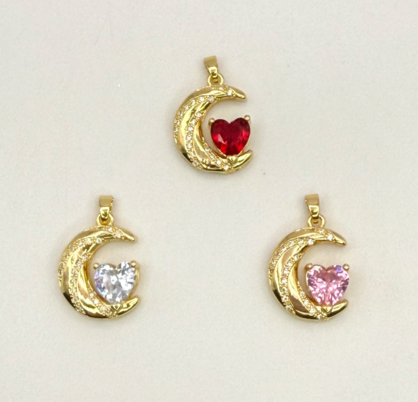 High Quality Gold Crescent Moon Zircon Heart Pendant