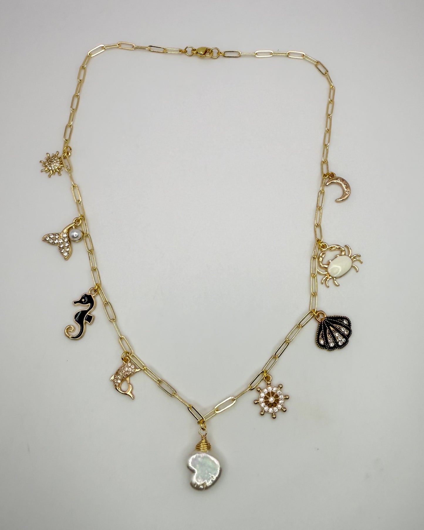 Thee Ocean Natural Pearl Gold Charm Necklace