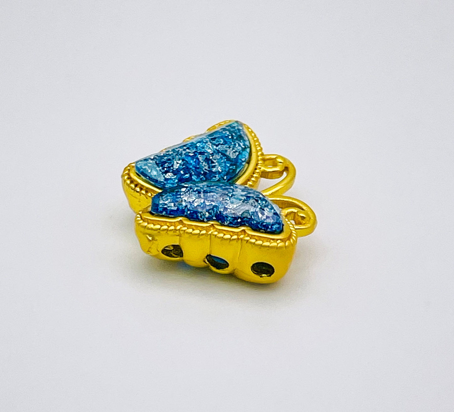Gold Butterfly Charm Bead with Glitter Resin Enamel