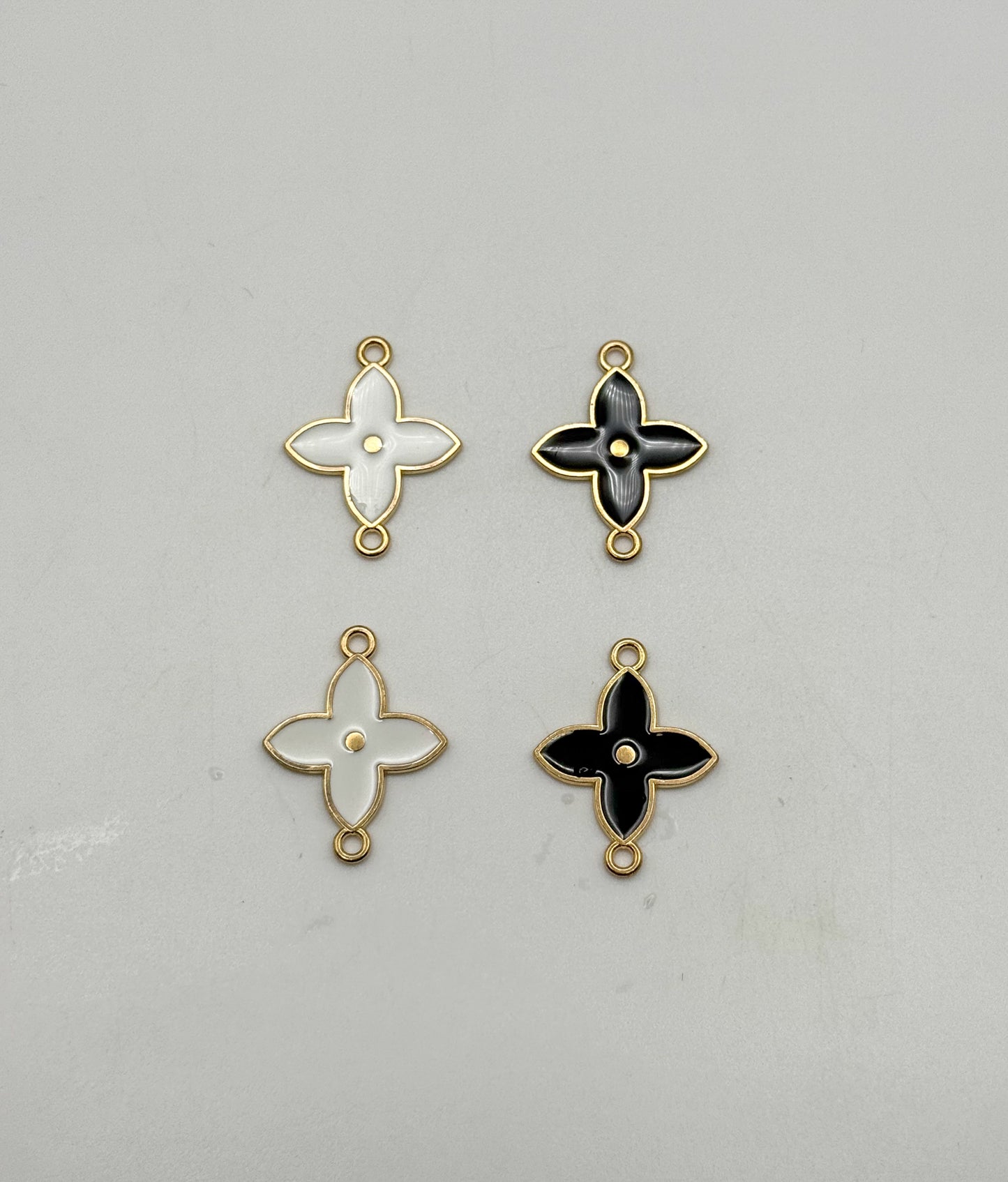 Black & White Enamel Clover Flower DIY Connector Metal Charms