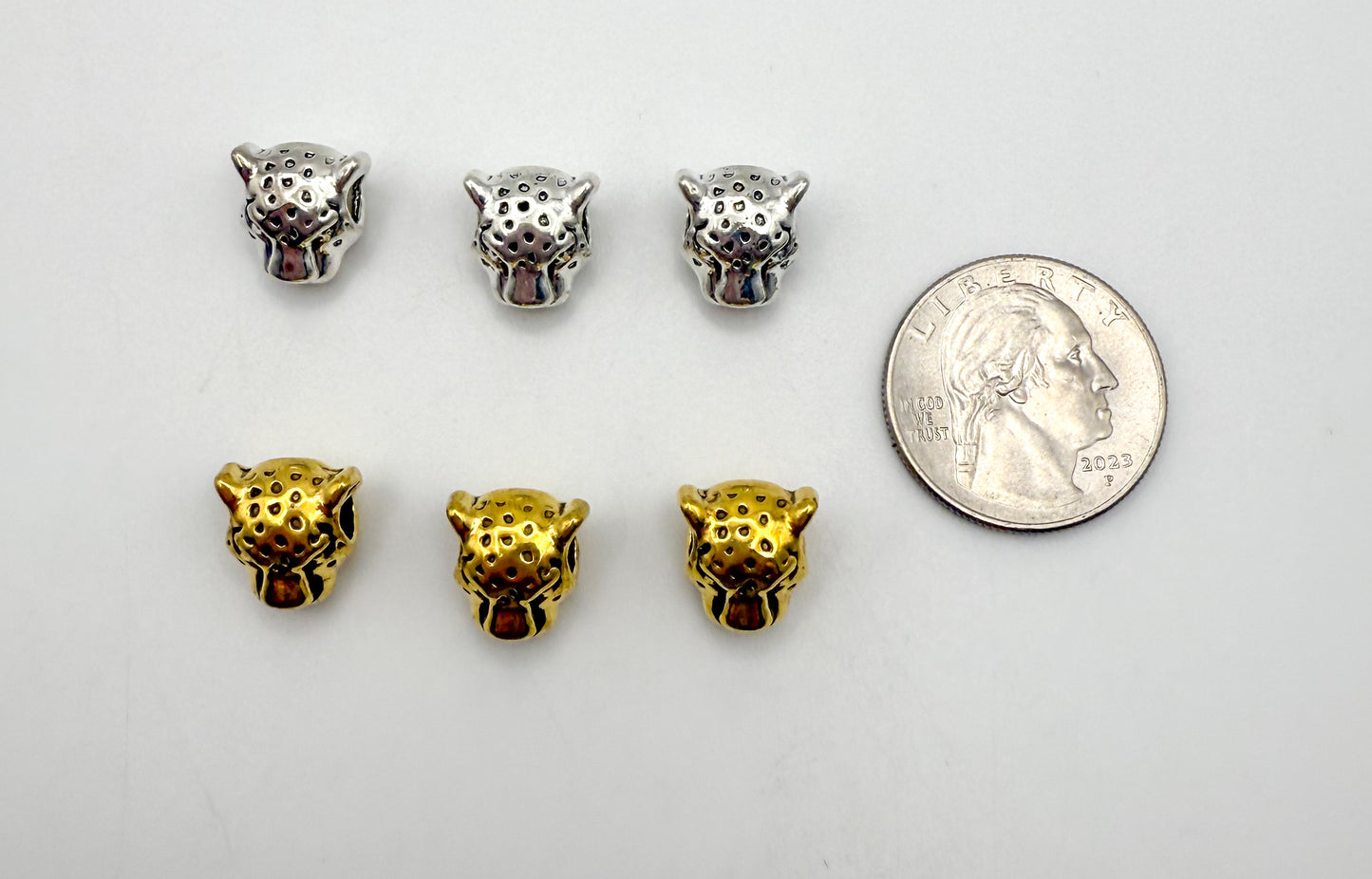 Leopard Head Gold & Silver Spacer Charm Beads
