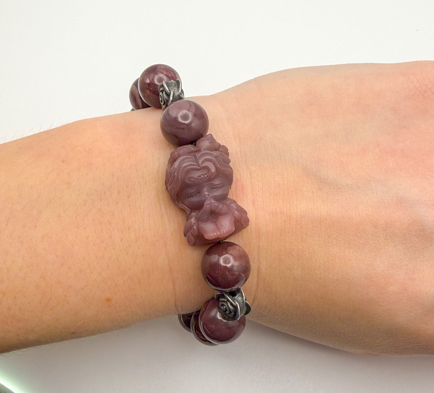 Natural Purple Alashan Agate Gemstone Phoenix Girl Adjustable Stretch Bracelet