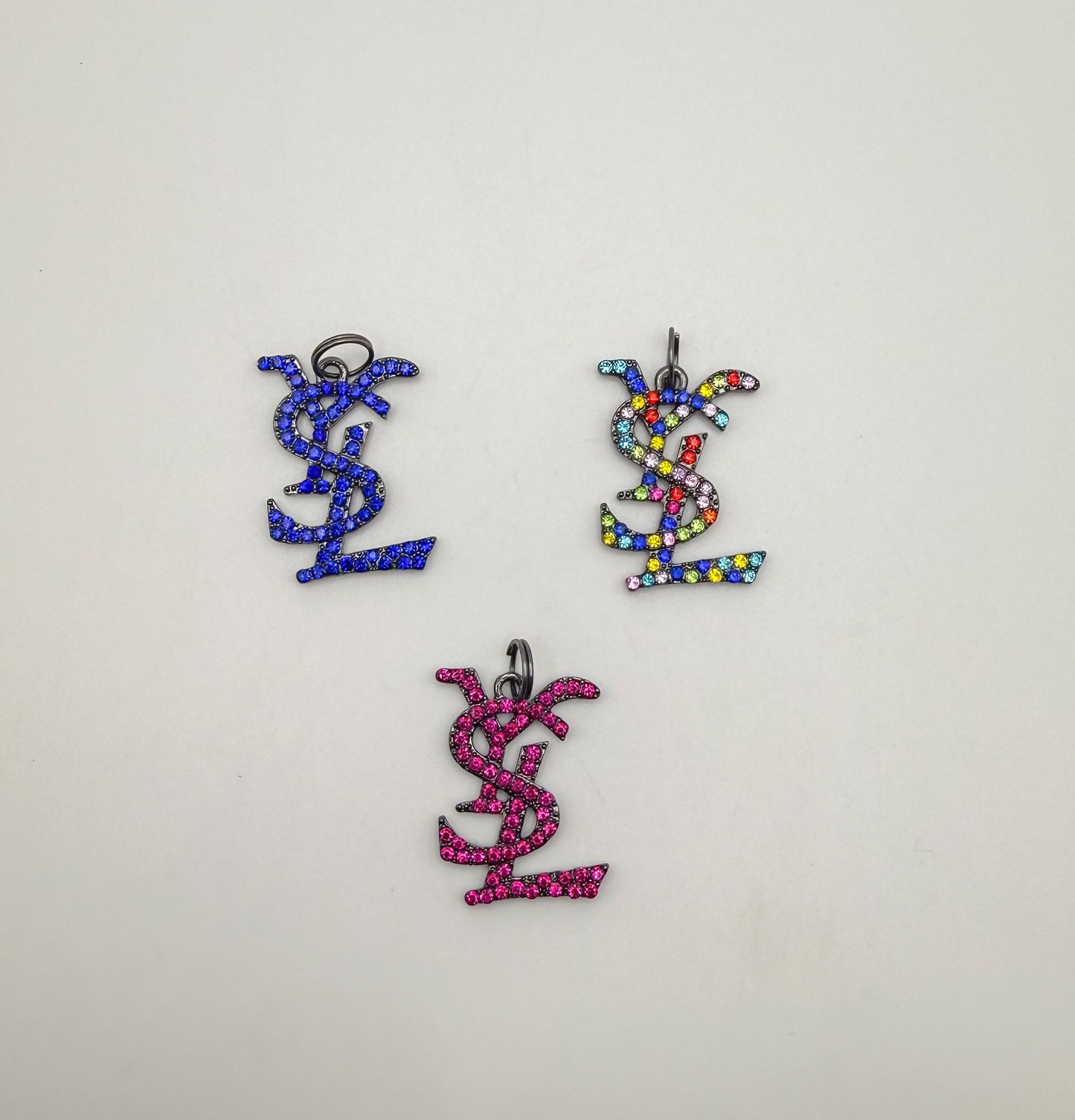 Big YSL Designer Rhinestone covered Black Metal DIY Pendant Charms