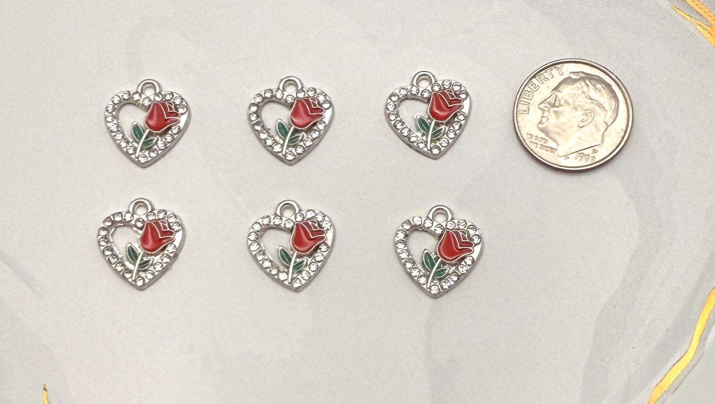Silver Heart of Roses DIY Metal Charm Set