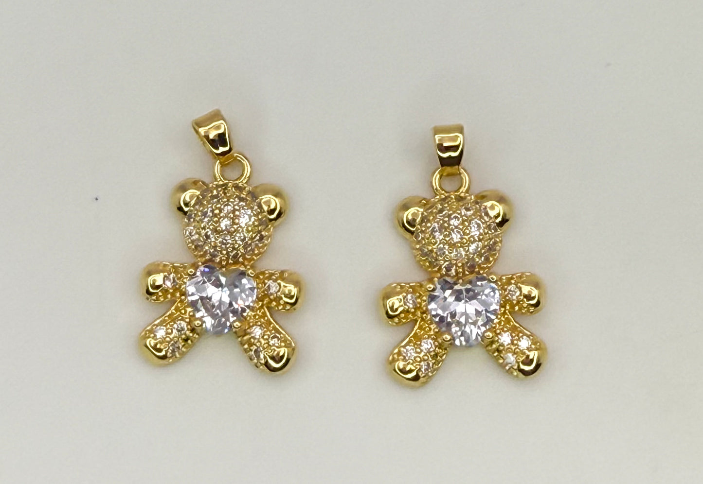 Gold Teddy Bear Pendants with Zircon Gems