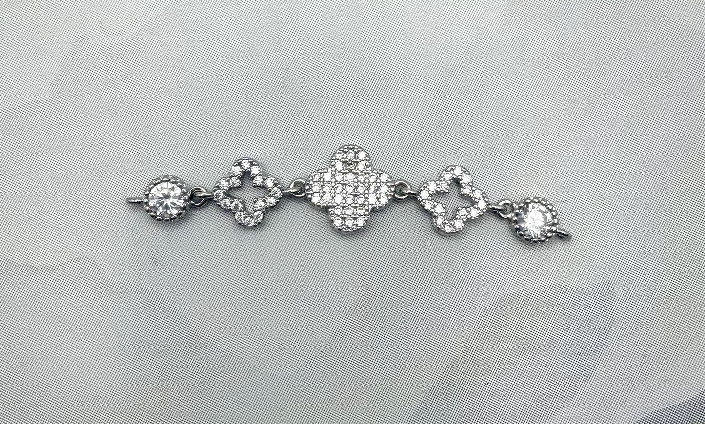 Zircon Covered Clover Designed Connector Charm for DIY Jewelry Making