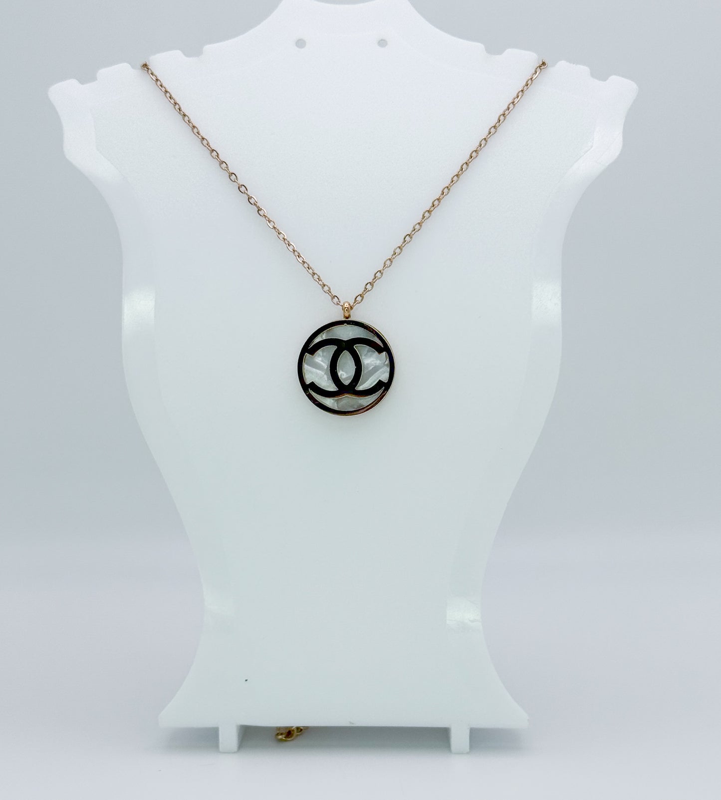Rose Gold CC Mother of Pearl Pendant Stainless Steel Necklace