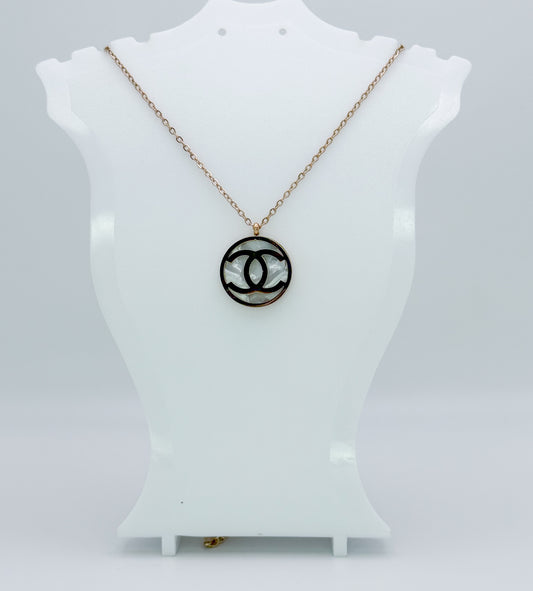 Rose Gold CC Mother of Pearl Pendant Stainless Steel Necklace
